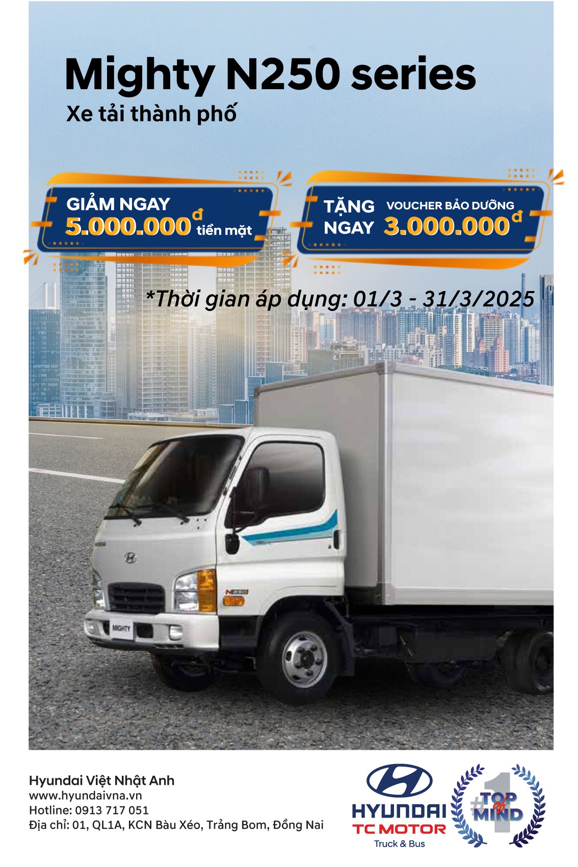 Chương trình khuyến mãi tháng 3 của Hyundai Việt Nhật Anh xe tải N250 Series