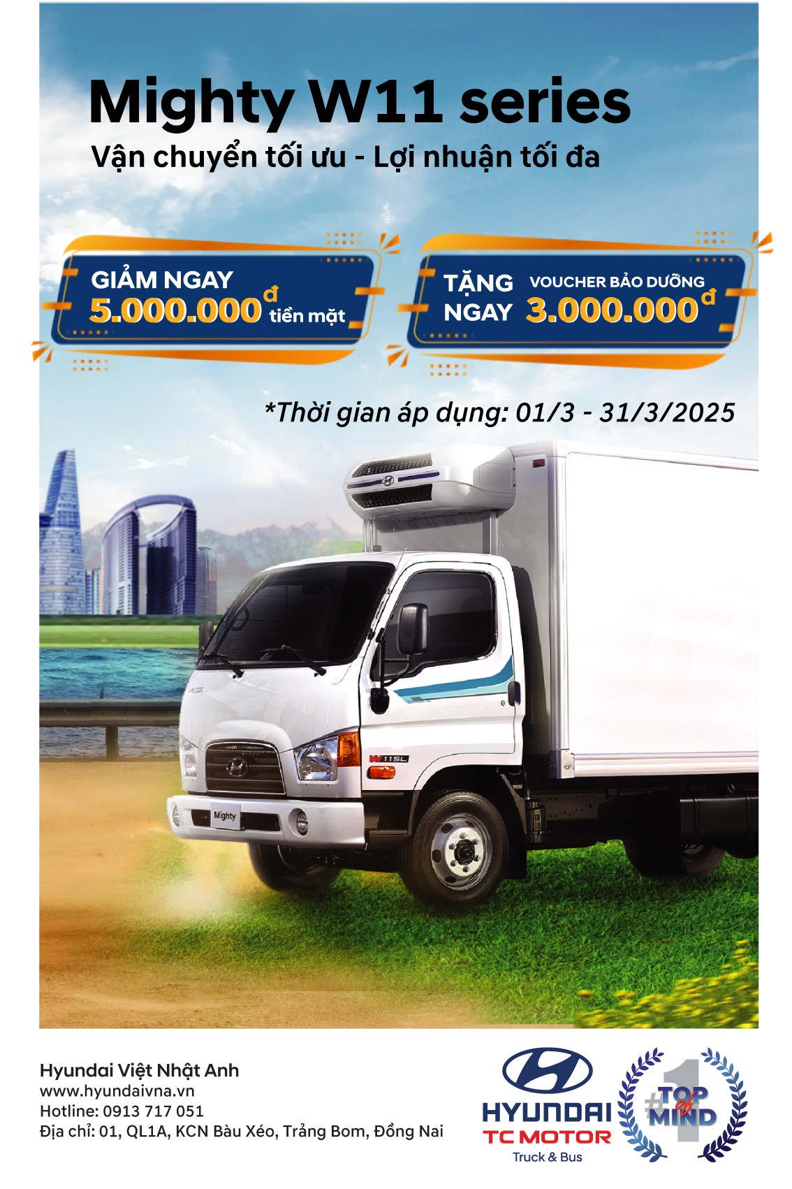 Chương trình khuyến mãi tháng 3 của Hyundai Việt Nhật Anh xe tải W11 Series