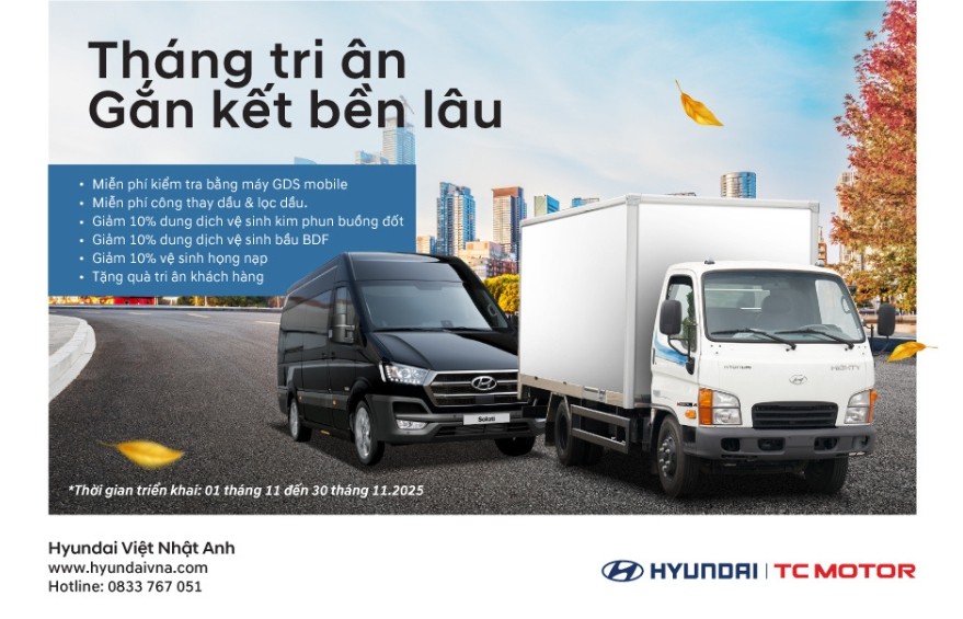 Chương trình khuyến mãi dịch vụ tháng 11 tại Hyundai Việt Nhật Anh